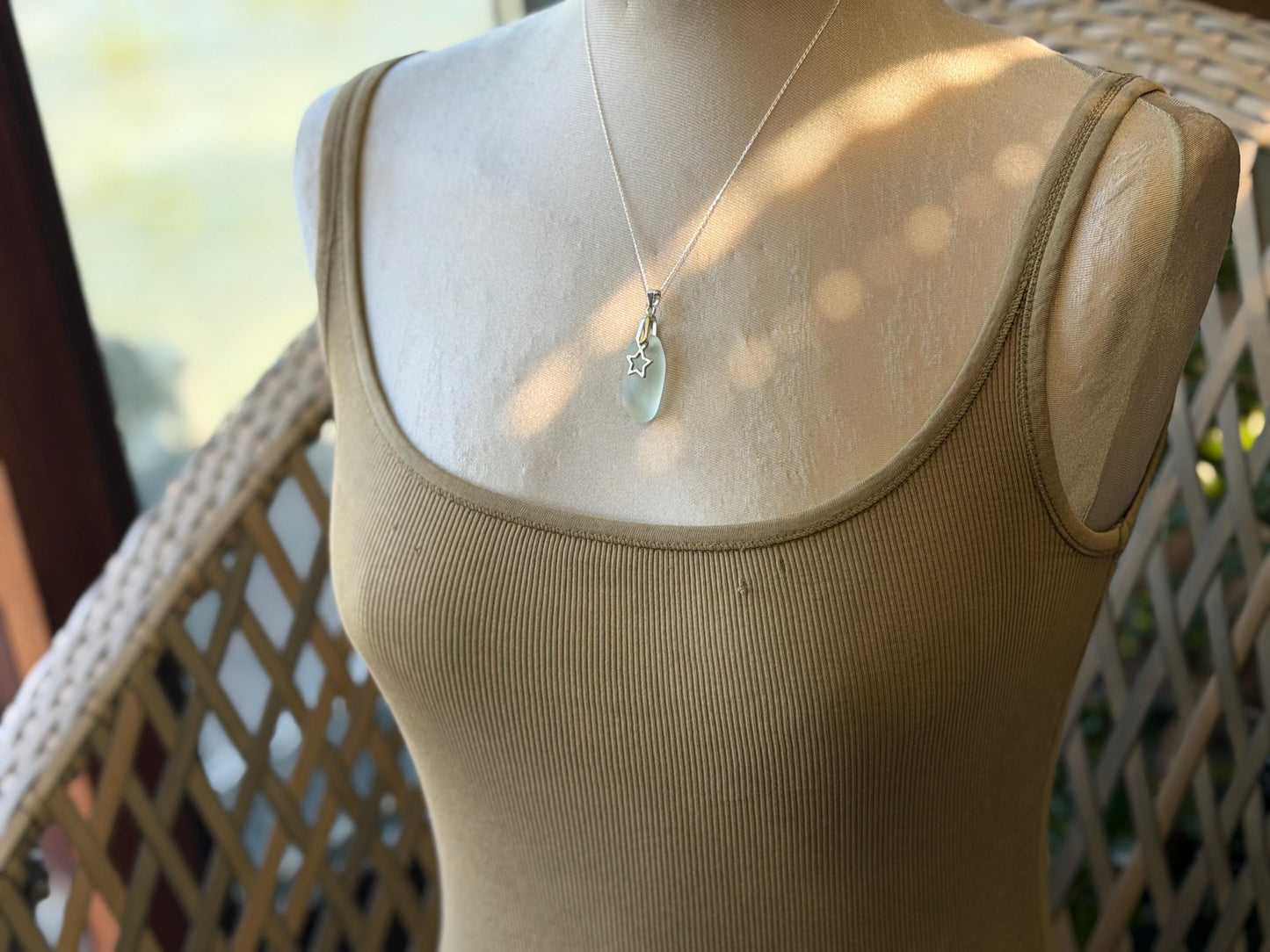 Eco friendly sea glass necklace on a sterling silver chain. Congratulations present, your a star, star necklace. Graduation gift, well done