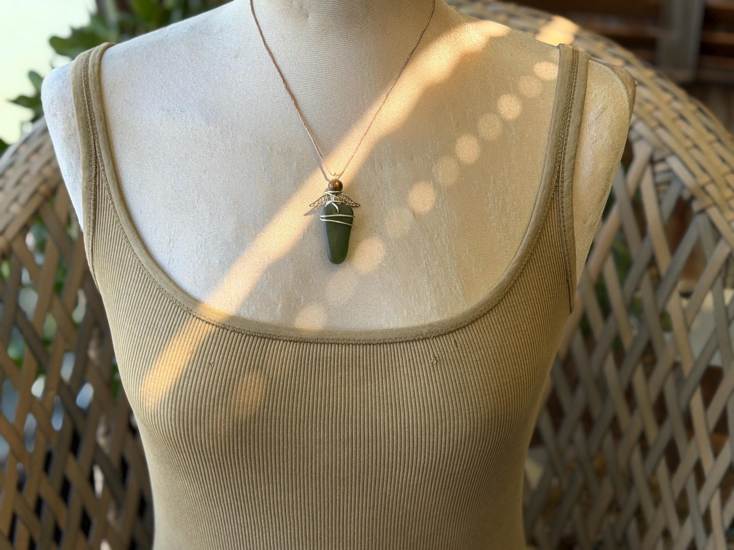 Guardian angel necklace, sea glass necklace, unique necklace, eco friendly gift for her. Ethical  jewellery, boho necklace, angel pendant