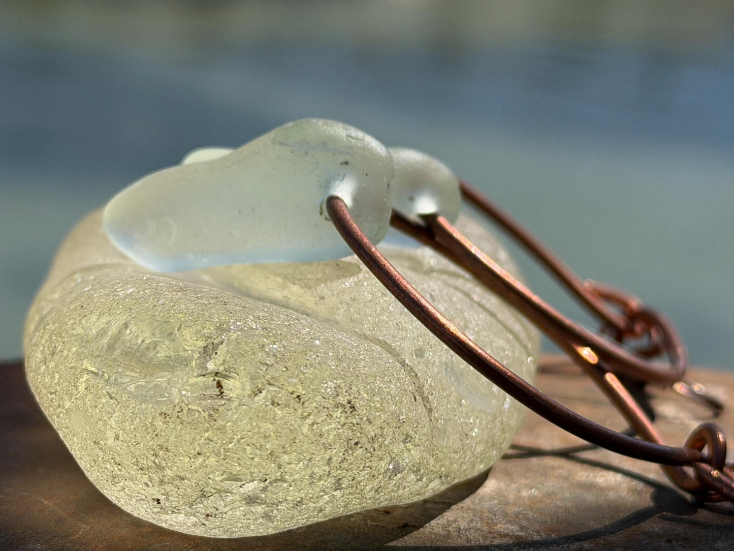 Eco friendly glass hoops on recycled copper.. Unique earrings, ethical jewellery, unusual boho jewellery, eco friendly jewellery. Eco gifts.