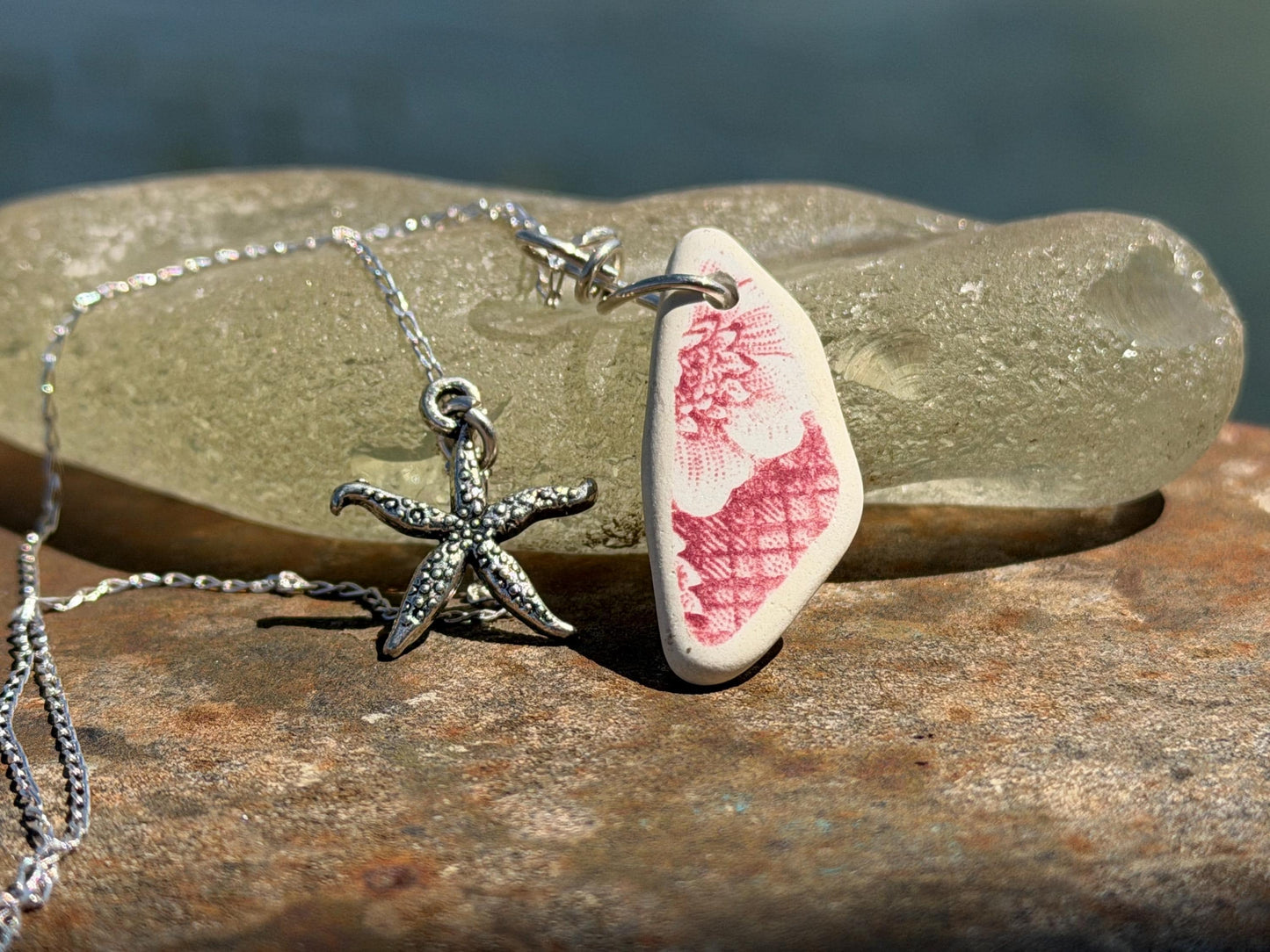 Eco friendly sea ceramic necklace on a sterling silver chain. Eco friendly jewellery, ethical jewellery. Eco friendly necklace.