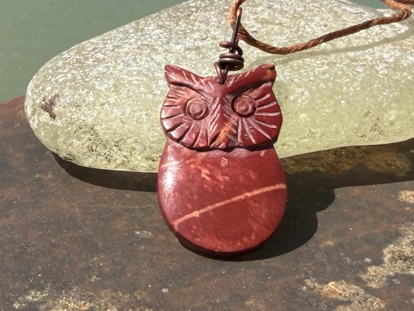 Handmade owl necklace. Sea glass necklace, orange necklace, unique necklace, owl necklaces, owl decoration, unique jewellery, owl gifts