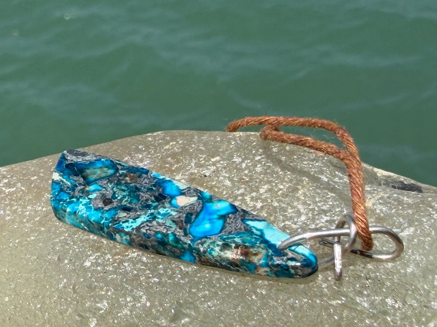 Sea sediment blue jasper gemstone necklace. Ethical jewellery, unusual gemstone pendants. Stunning unique jewellery. Unique gifts.