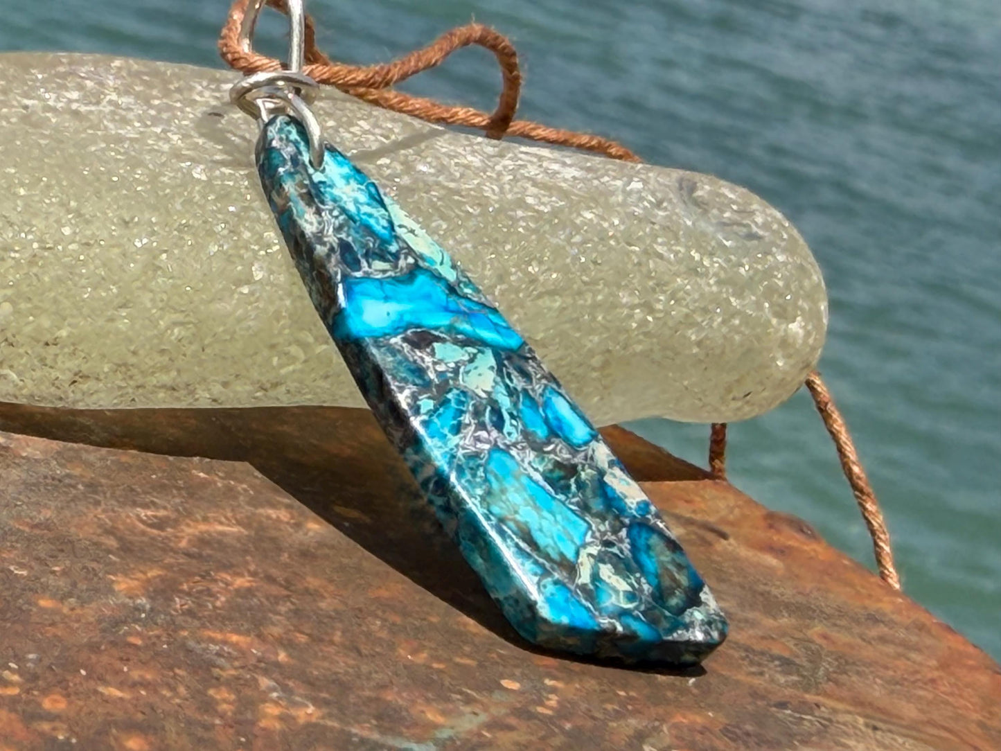 Sea sediment blue jasper gemstone necklace. Ethical jewellery, unusual gemstone pendants. Stunning unique jewellery. Unique gifts.