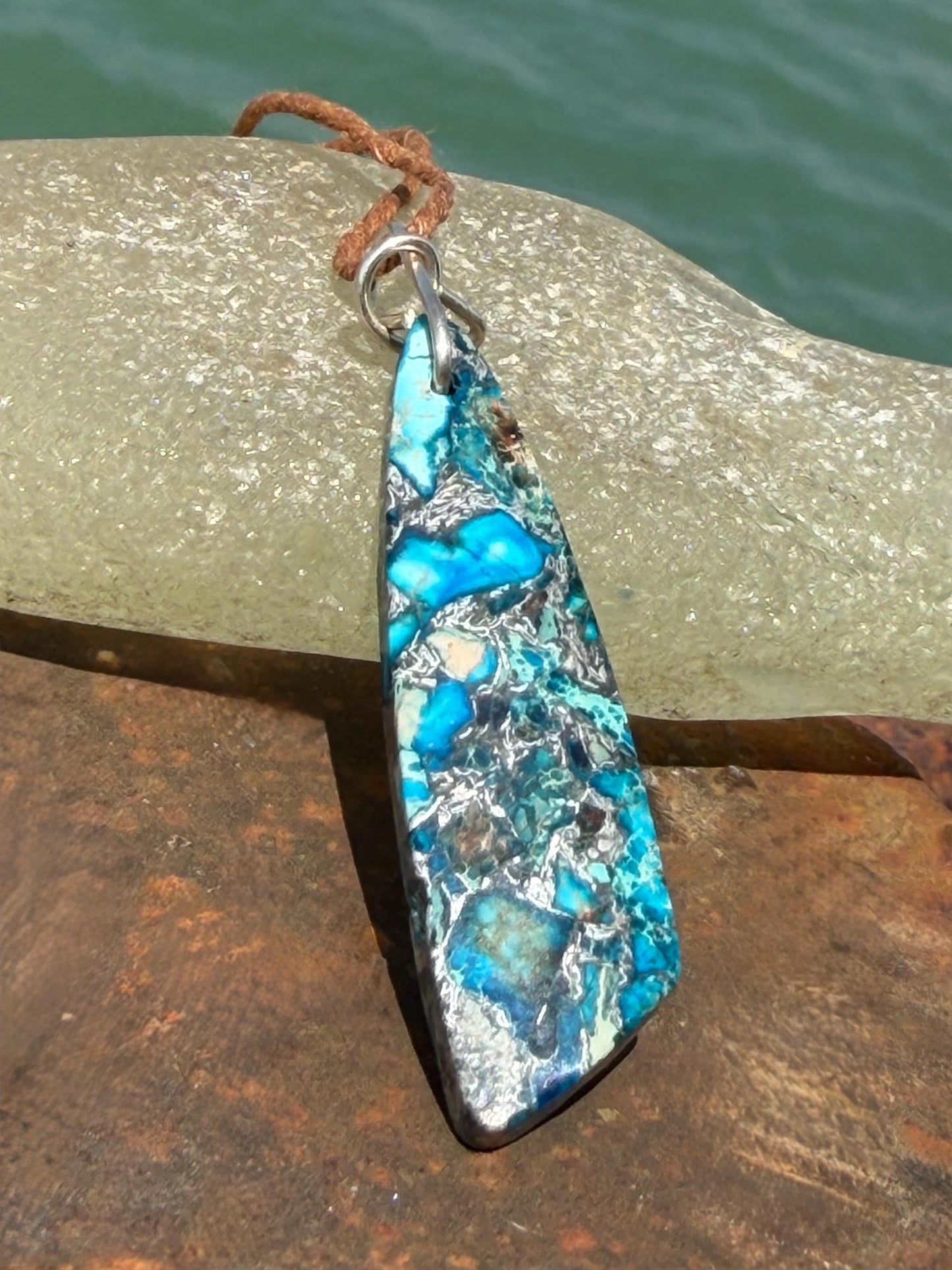Sea sediment blue jasper gemstone necklace. Ethical jewellery, unusual gemstone pendants. Stunning unique jewellery. Unique gifts.
