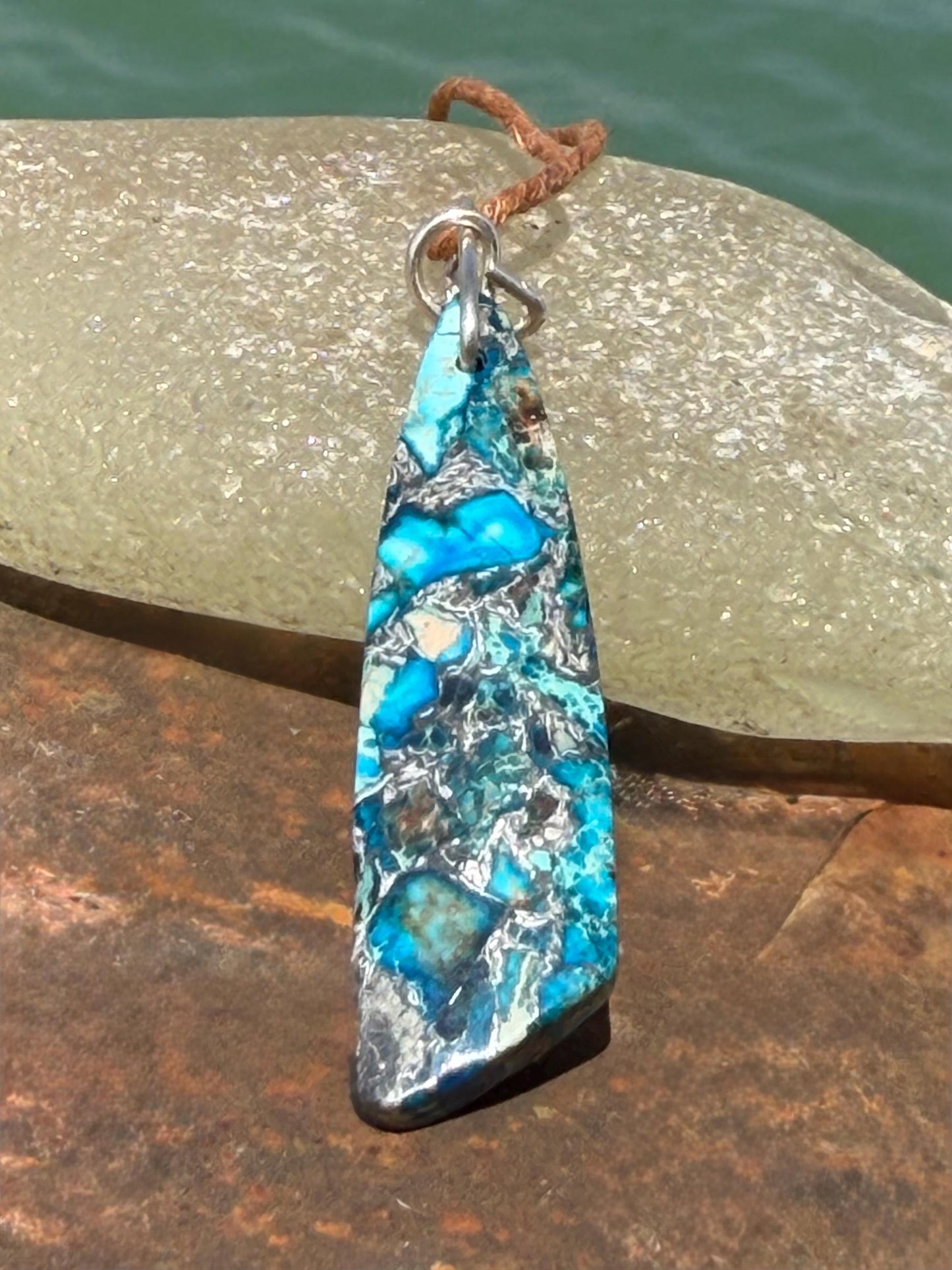 Sea sediment blue jasper gemstone necklace. Ethical jewellery, unusual gemstone pendants. Stunning unique jewellery. Unique gifts.