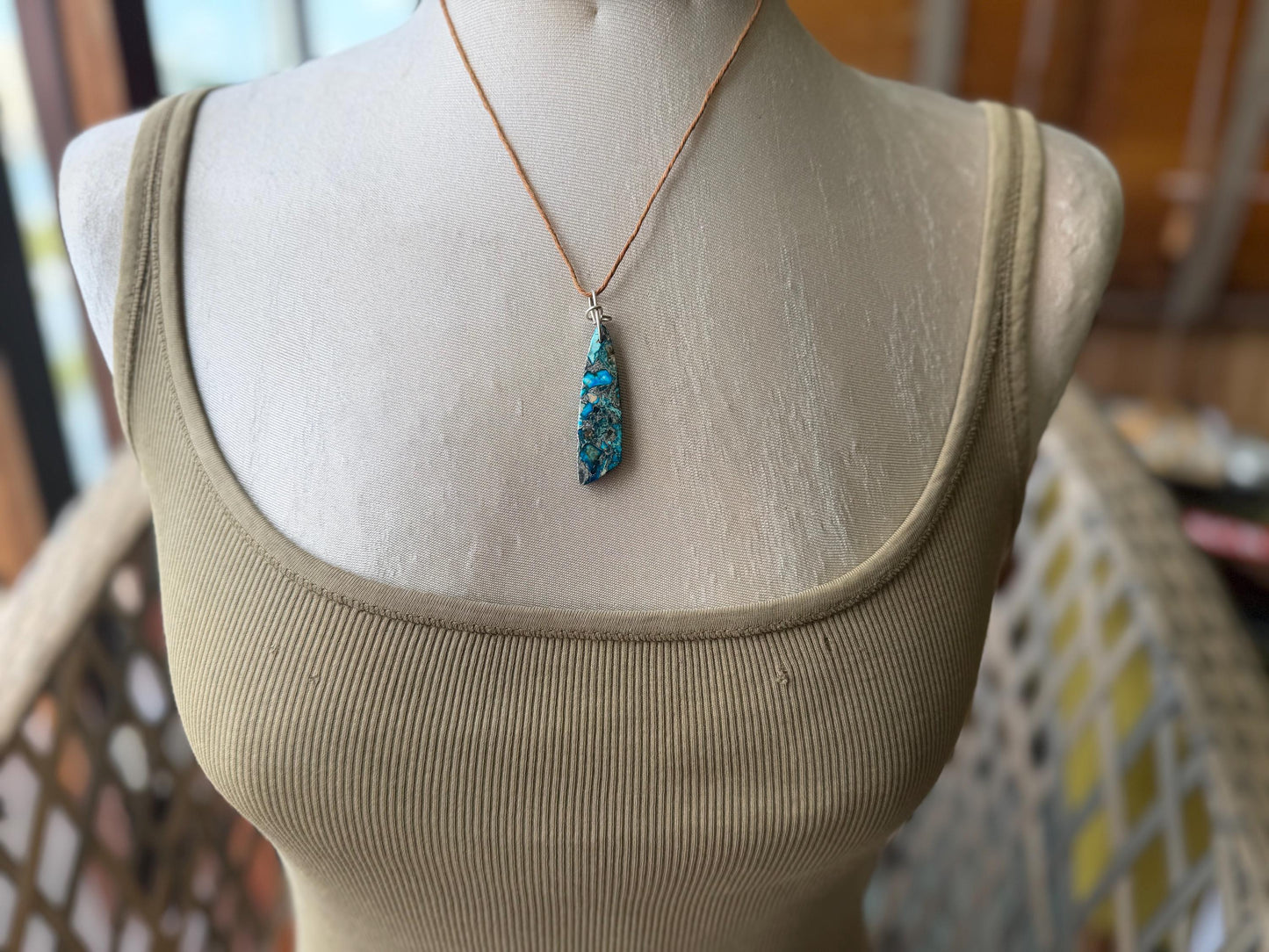 Sea sediment blue jasper gemstone necklace. Ethical jewellery, unusual gemstone pendants. Stunning unique jewellery. Unique gifts.