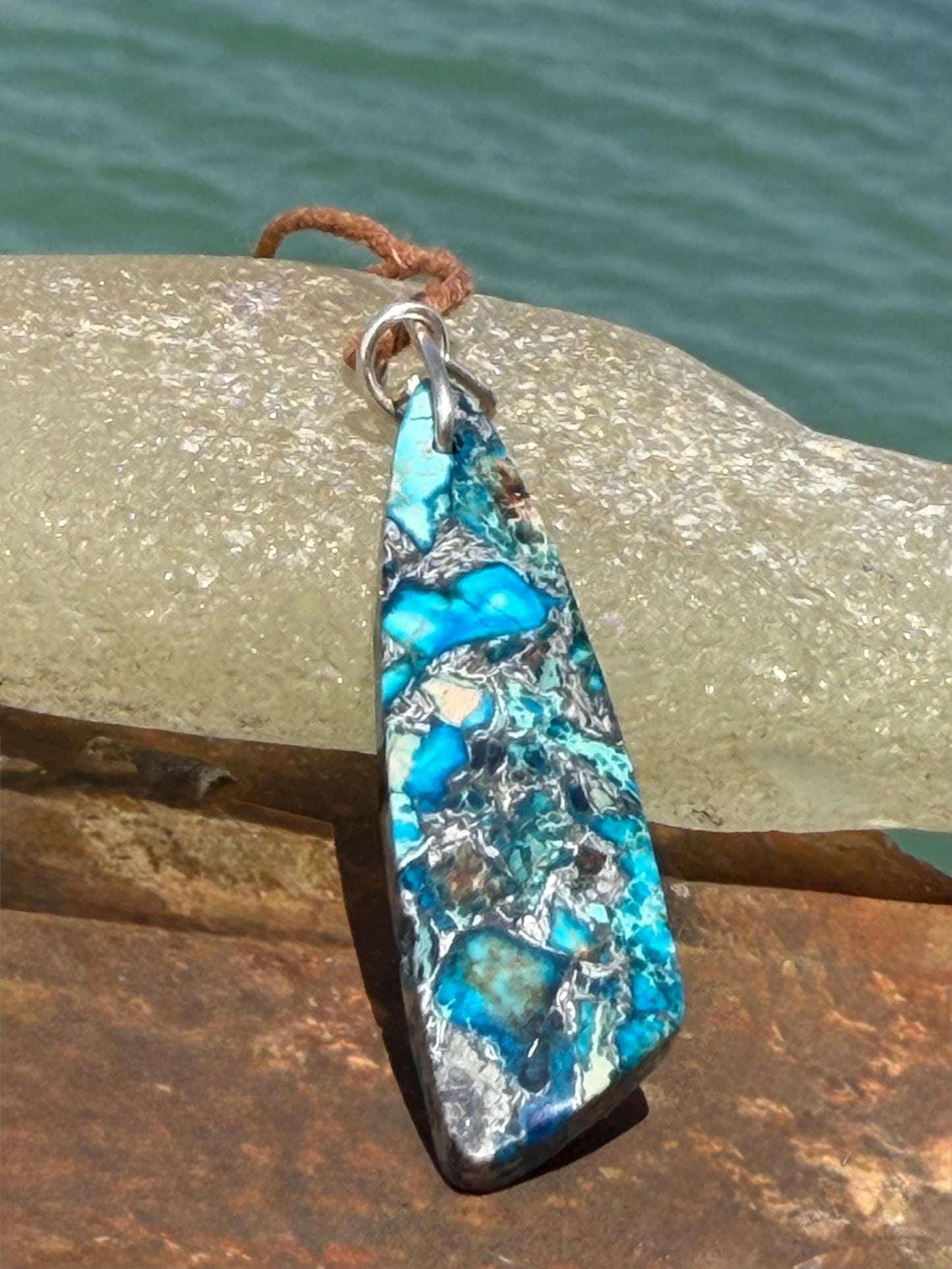Sea sediment blue jasper gemstone necklace. Ethical jewellery, unusual gemstone pendants. Stunning unique jewellery. Unique gifts.