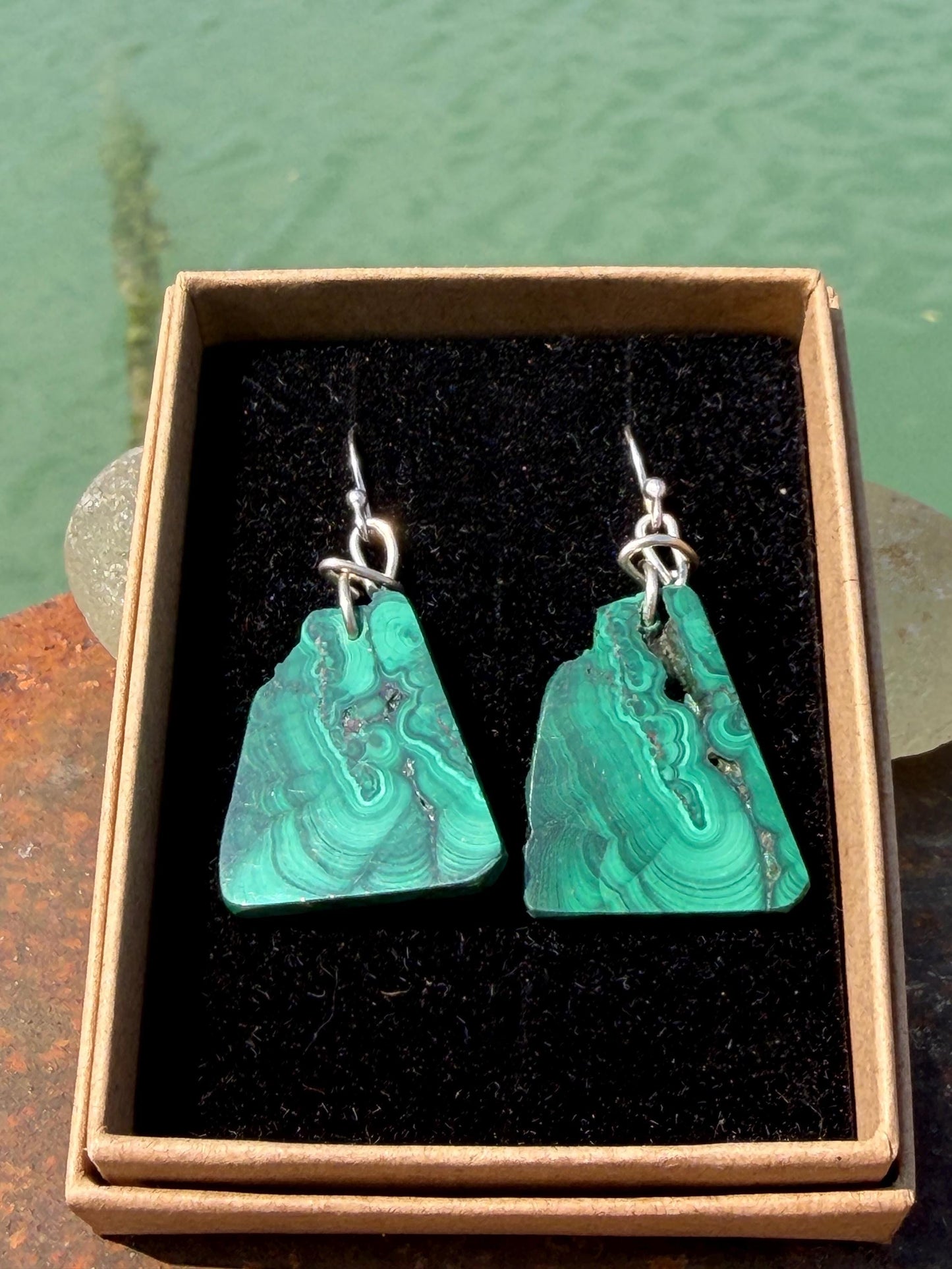 Silver earrings, boho earrings, unusual gift for her, malachite earrings, malachite jewellery, green gemstone earrings. Unusual jewellery
