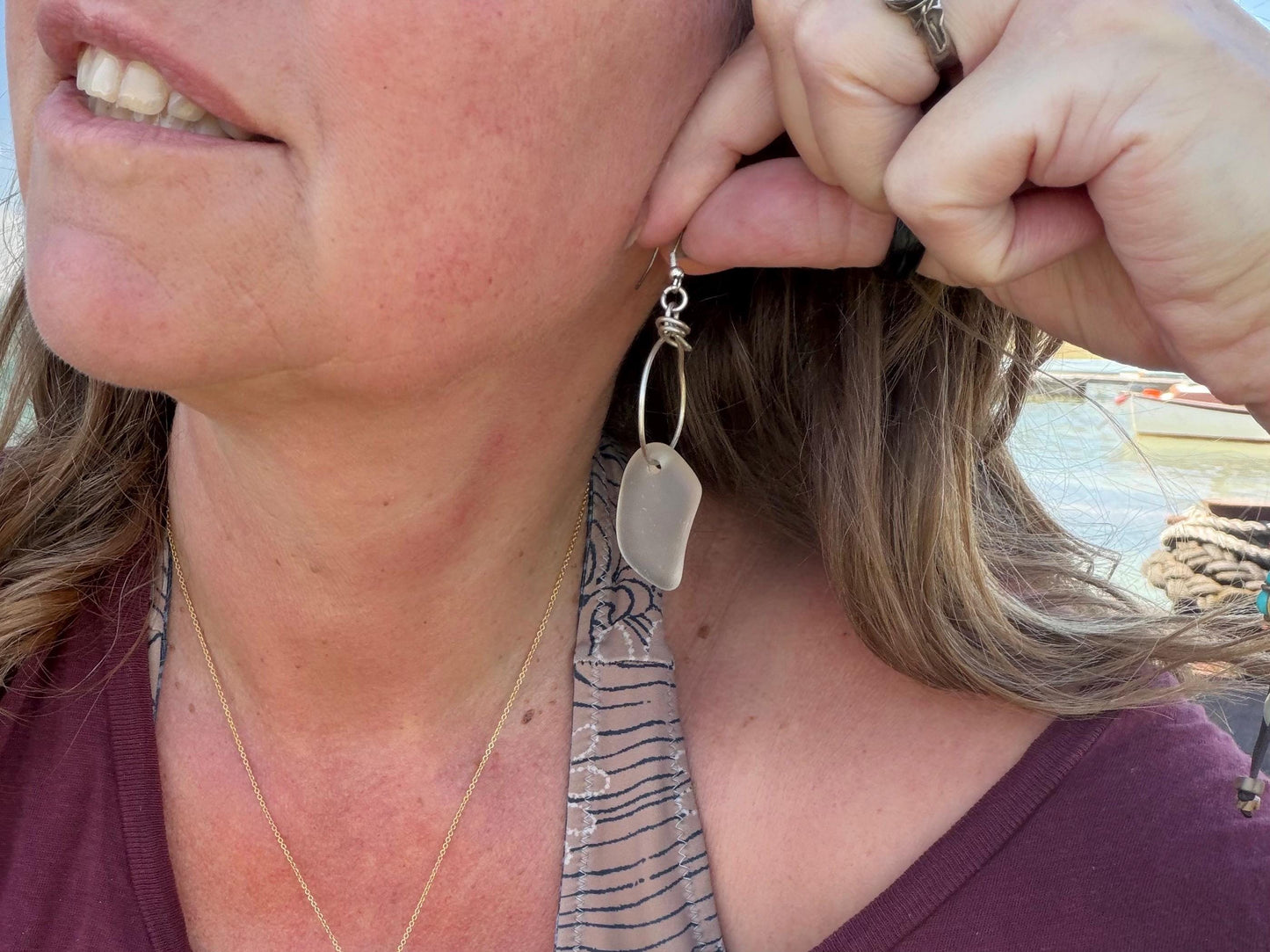 Handmade earrings.  Recycled earrings, sea glass earrings on sterling silver. Handmade gift for her, ethical jewellery, sea glass jewellery