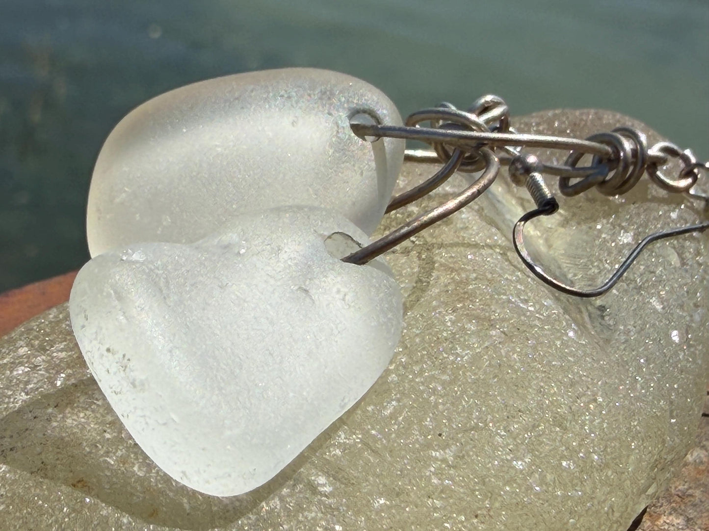 Handmade earrings.  Recycled earrings, sea glass earrings on sterling silver. Handmade gift for her, ethical jewellery, sea glass jewellery