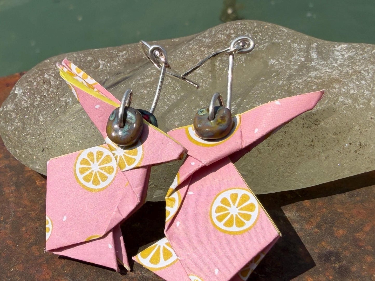 Rabbit origami earrings on recycled sterling silver. Eco friendly jewellery. Rabbit earrings. Handmade rabbit jewellery. Rabbits on silver