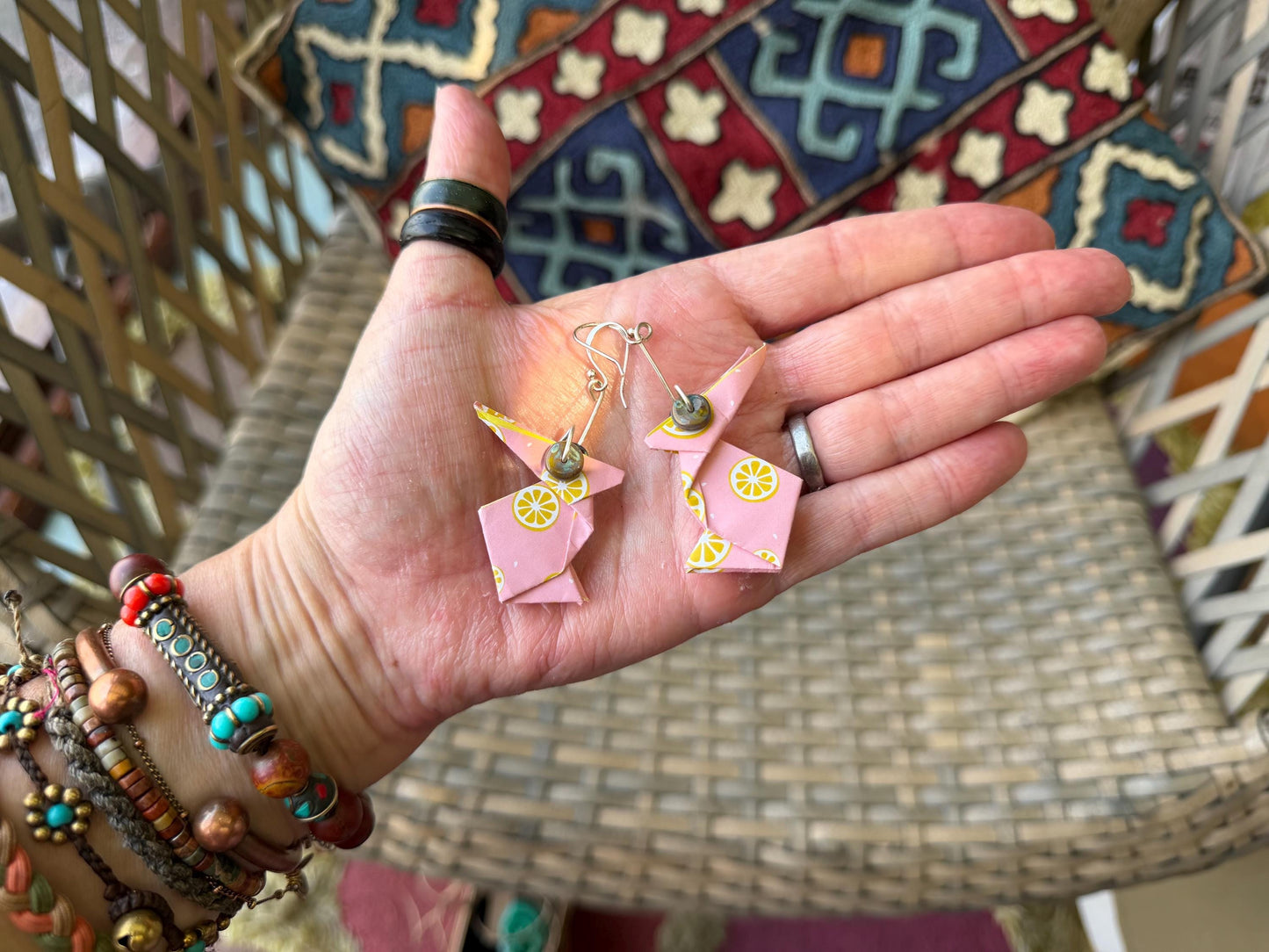 Rabbit origami earrings on recycled sterling silver. Eco friendly jewellery. Rabbit earrings. Handmade rabbit jewellery. Rabbits on silver