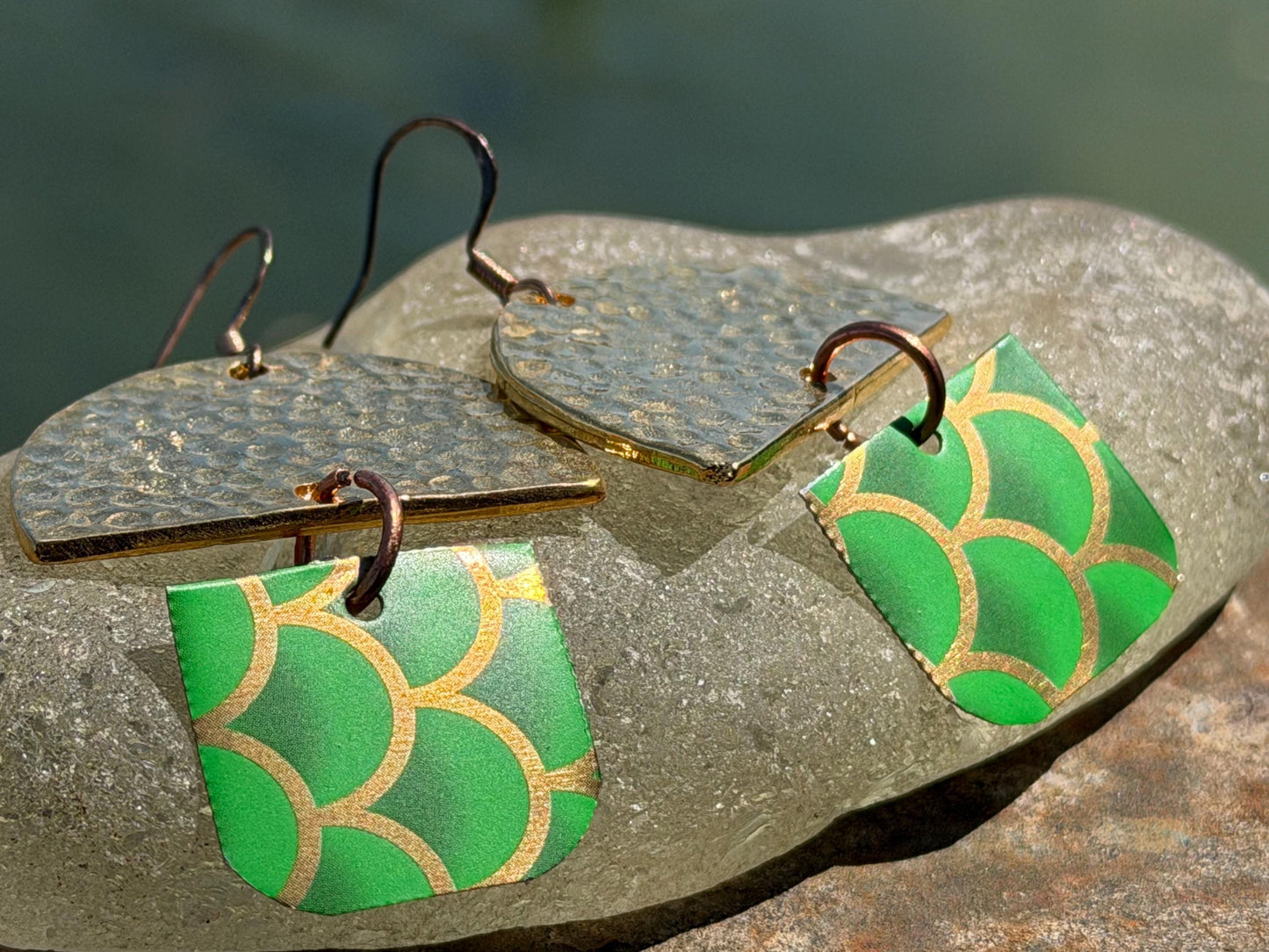 Bright green earrings, boho jewellery, unique earrings, eco friendly jewellery, gift for her, ethical jewellery, large statement earrings.