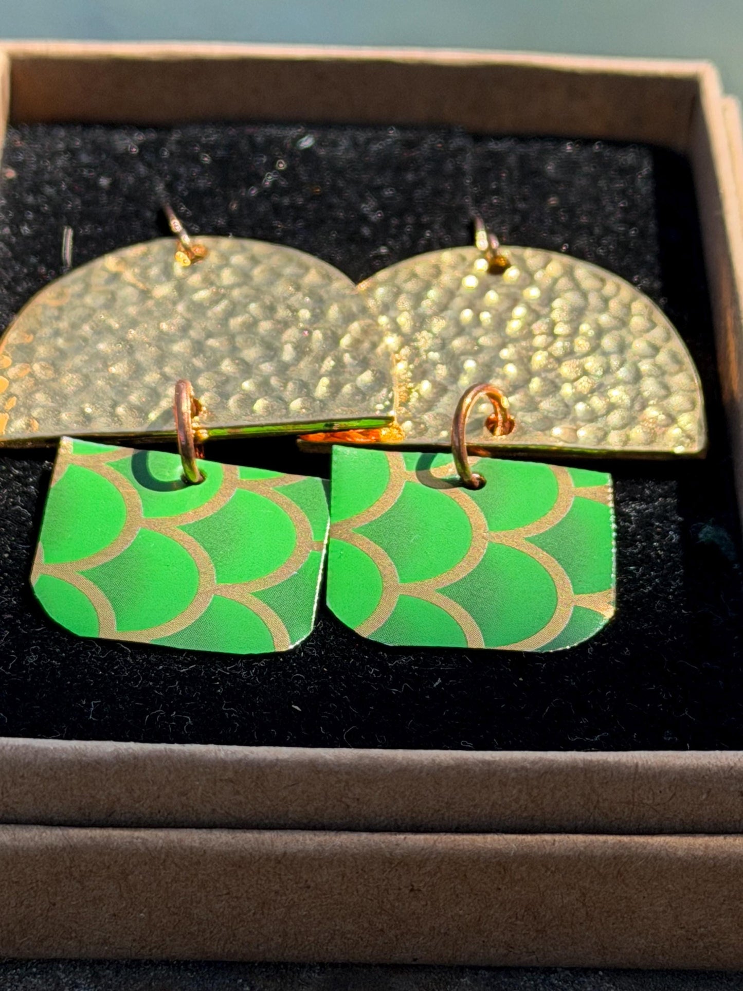 Bright green earrings, boho jewellery, unique earrings, eco friendly jewellery, gift for her, ethical jewellery, large statement earrings.