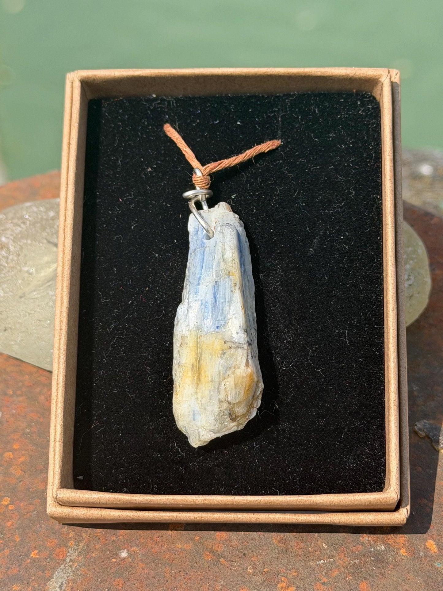 Raw blue kyanite pendant hung on recycled sterling silver. Unique jewellery. handmade unusual jewellery, ethically made eco friendly gifts