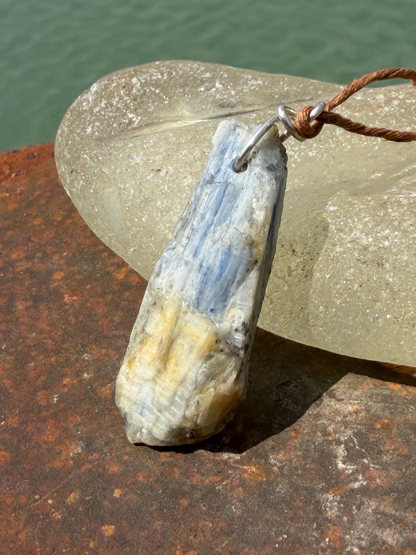 Raw blue kyanite pendant hung on recycled sterling silver. Unique jewellery. handmade unusual jewellery, ethically made eco friendly gifts