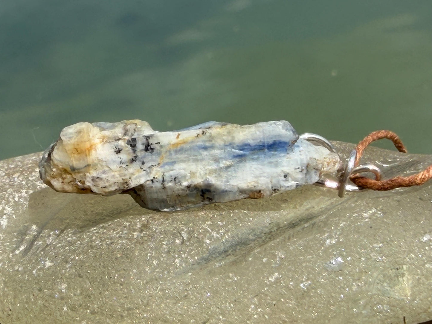 Raw blue kyanite pendant hung on recycled sterling silver. Unique jewellery. handmade unusual jewellery, ethically made eco friendly gifts