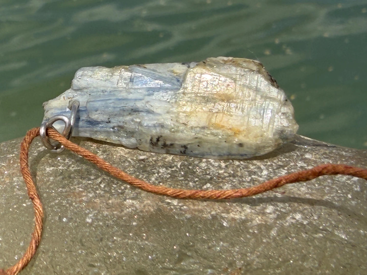 Raw blue kyanite pendant hung on recycled sterling silver. Unique jewellery. handmade unusual jewellery, ethically made eco friendly gifts
