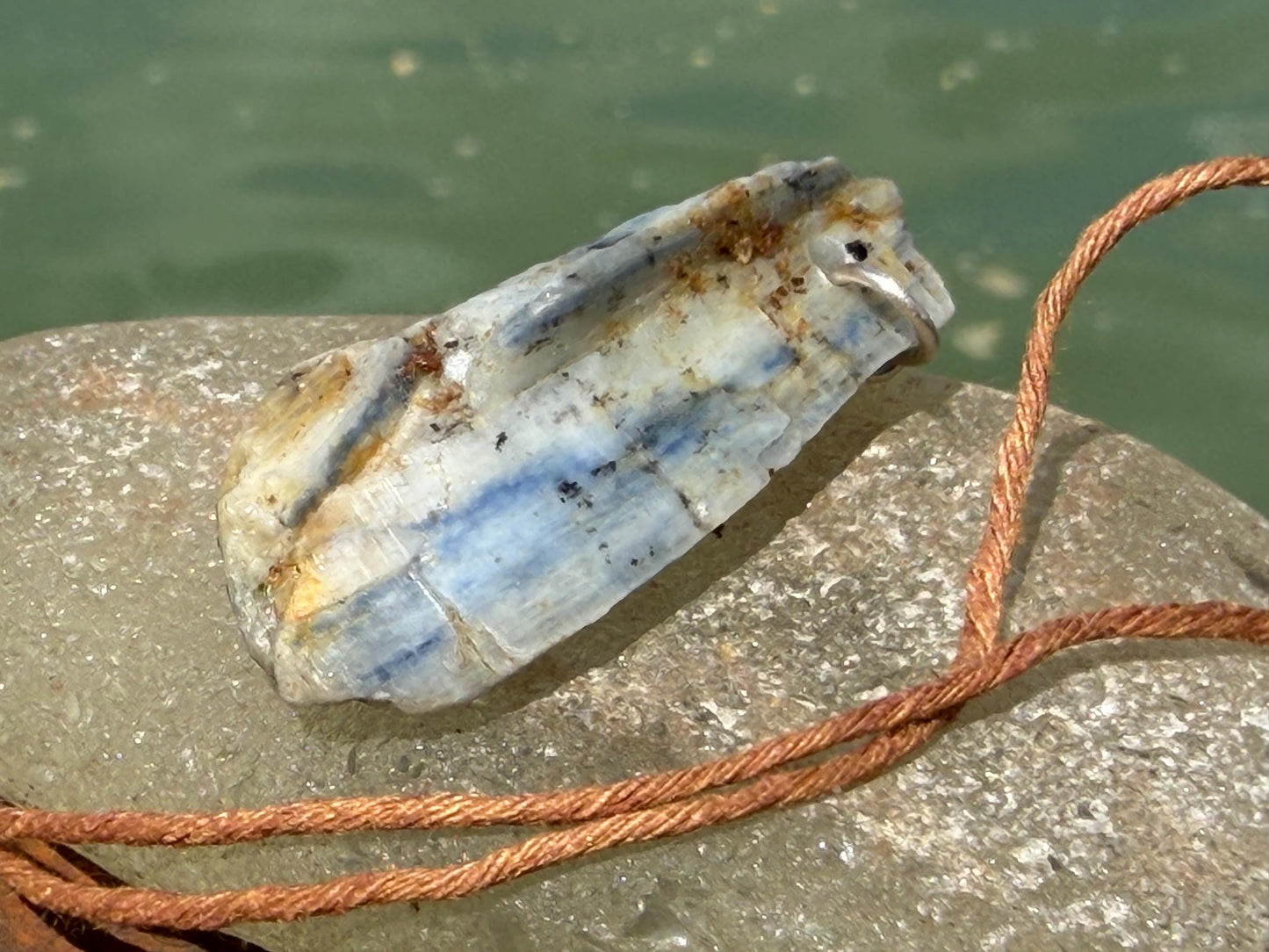 Raw blue kyanite pendant hung on recycled sterling silver. Unique jewellery. handmade unusual jewellery, ethically made eco friendly gifts