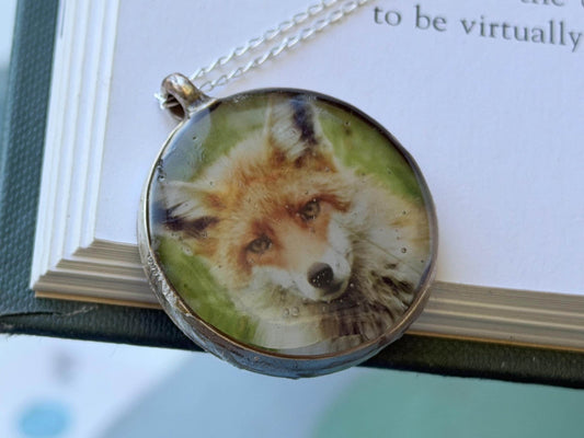 Fox necklace made with my own photo & recycled sterling silver. Eco friendly jewellery. Wildlife photography. Unique jewellery.