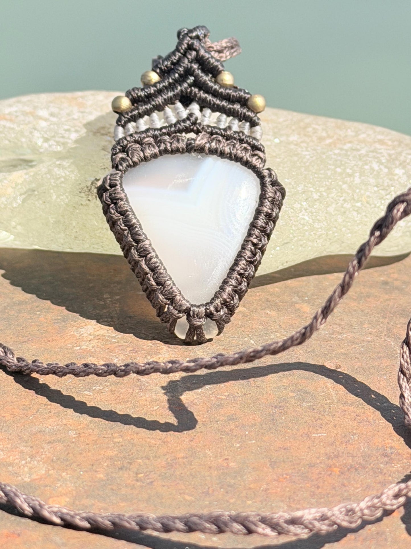 Stunning agate necklace on an adjustable cord. Handmade gemstone necklace, boho jewellery. Macrame jewellery. Unique necklace.