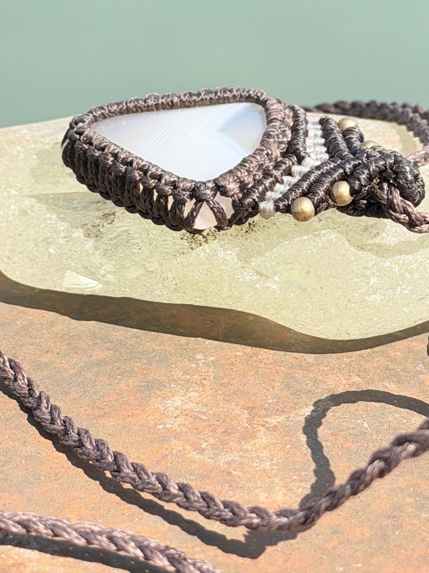 Stunning agate necklace on an adjustable cord. Handmade gemstone necklace, boho jewellery. Macrame jewellery. Unique necklace.