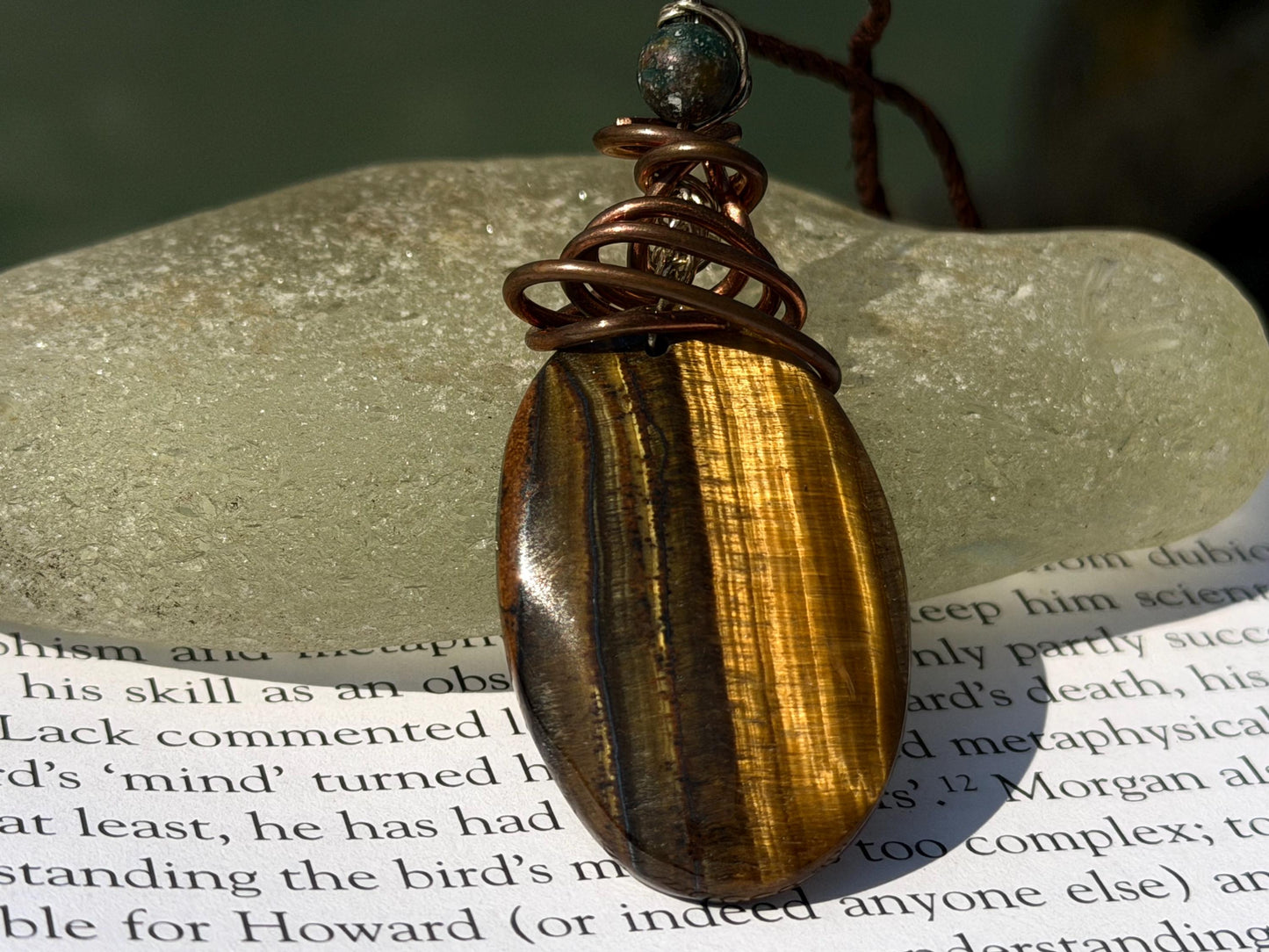 Ethically sourced tigers eye necklace wrapped in recycled copper. Eco friendly jewellery. Ethical jewellery, sustainable, handmade necklace.