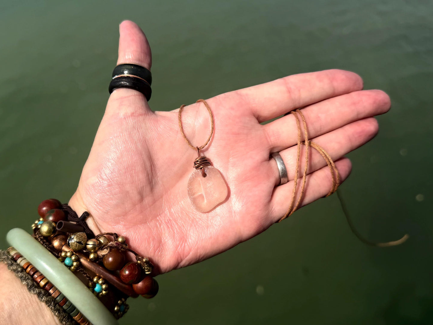 Rustic pink sea glass necklaces. Recycled gift, boho necklaces, unusual gift for him, gift for her, hippy necklace, eco friendly necklaces