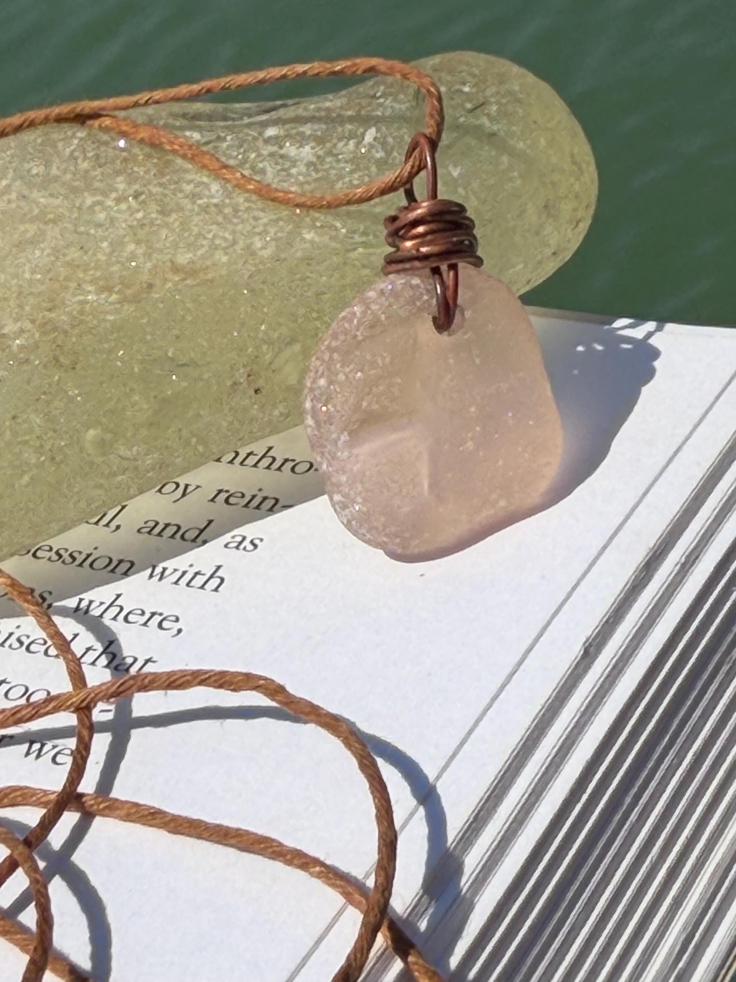 Rustic pink sea glass necklaces. Recycled gift, boho necklaces, unusual gift for him, gift for her, hippy necklace, eco friendly necklaces