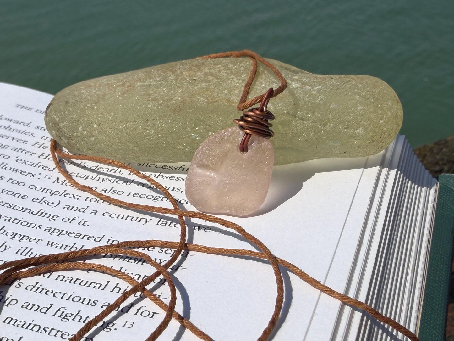 Rustic pink sea glass necklaces. Recycled gift, boho necklaces, unusual gift for him, gift for her, hippy necklace, eco friendly necklaces