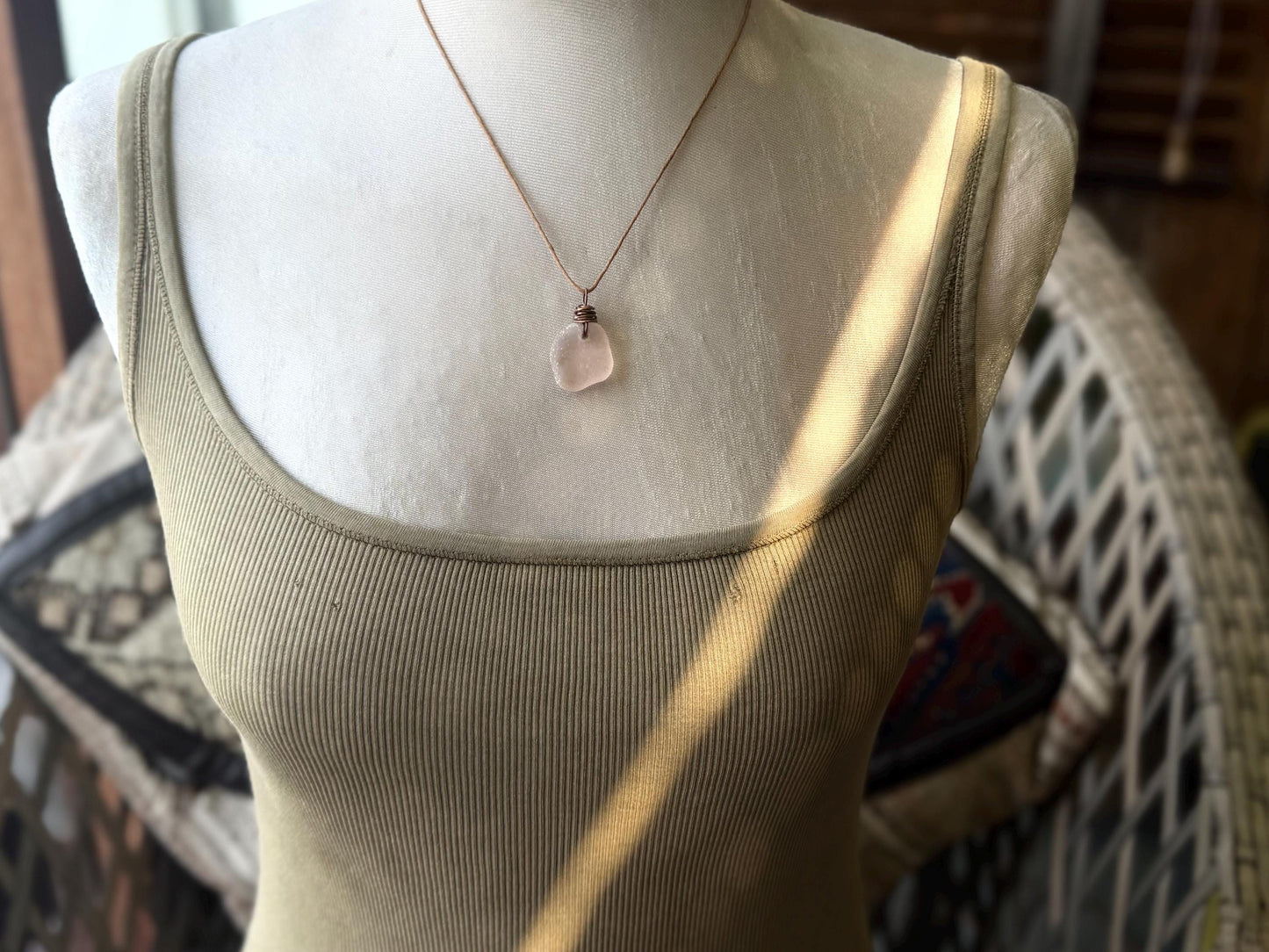 Rustic pink sea glass necklaces. Recycled gift, boho necklaces, unusual gift for him, gift for her, hippy necklace, eco friendly necklaces