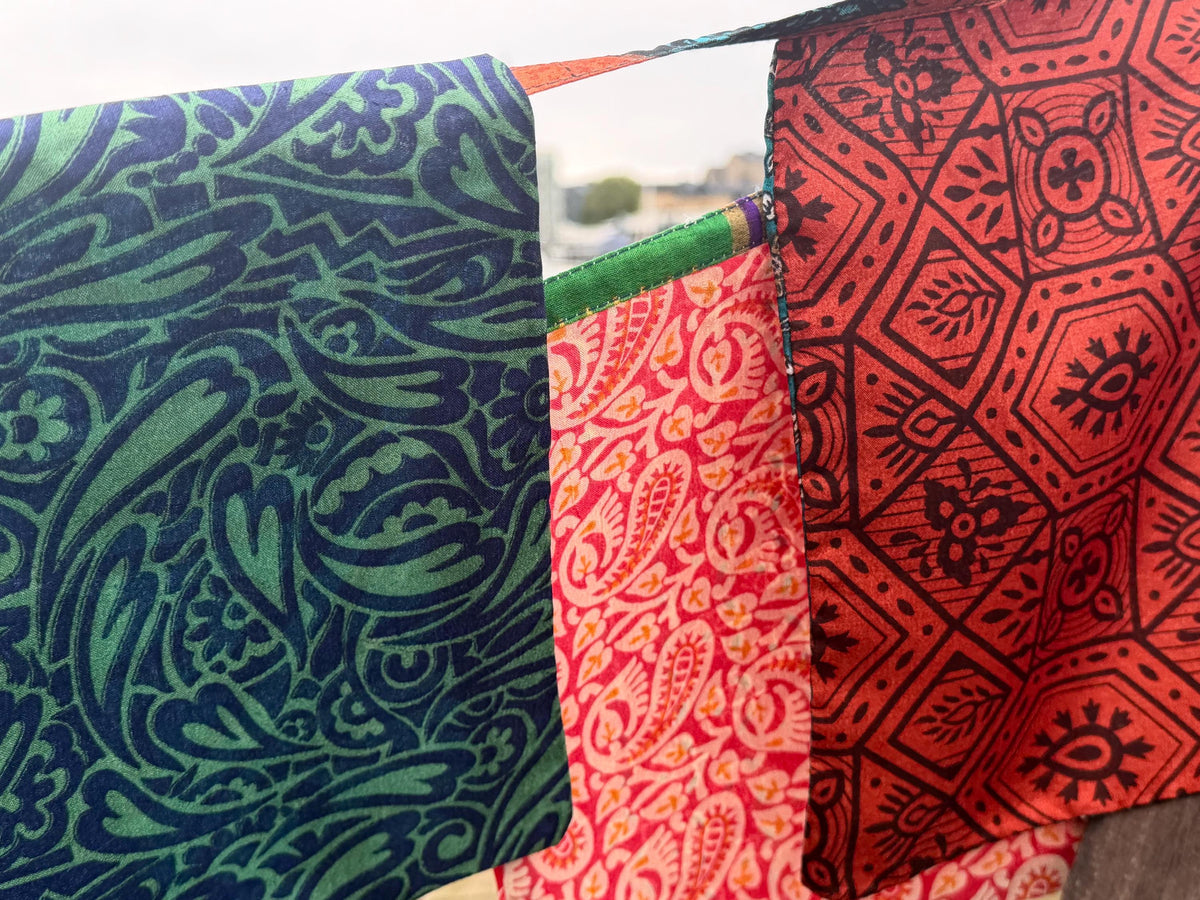 Eco friendly LARGE rectangular bunting flags. Recycled square flags. Perfect for parties, weddings, festivals or home decor. Bold party decs