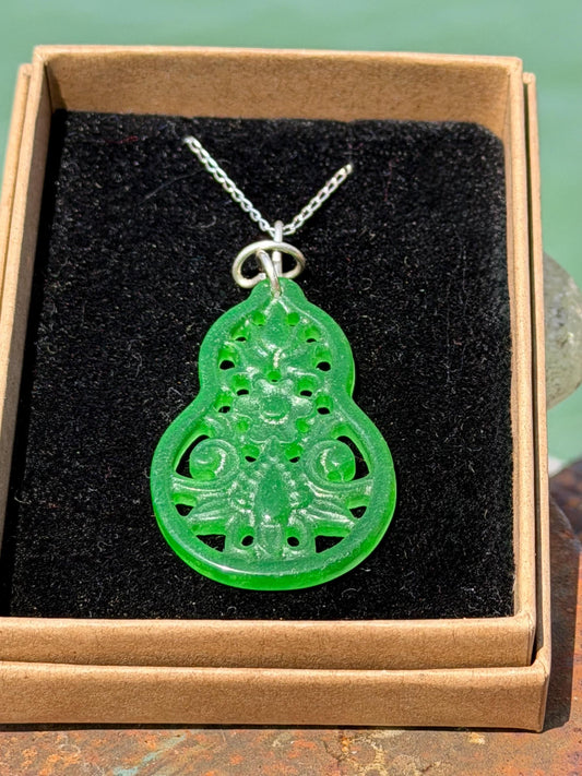 Carved jade necklace. Jade pendant. Unusual green gemstone necklace. Boho jewellery. Handmade jade jewellery.