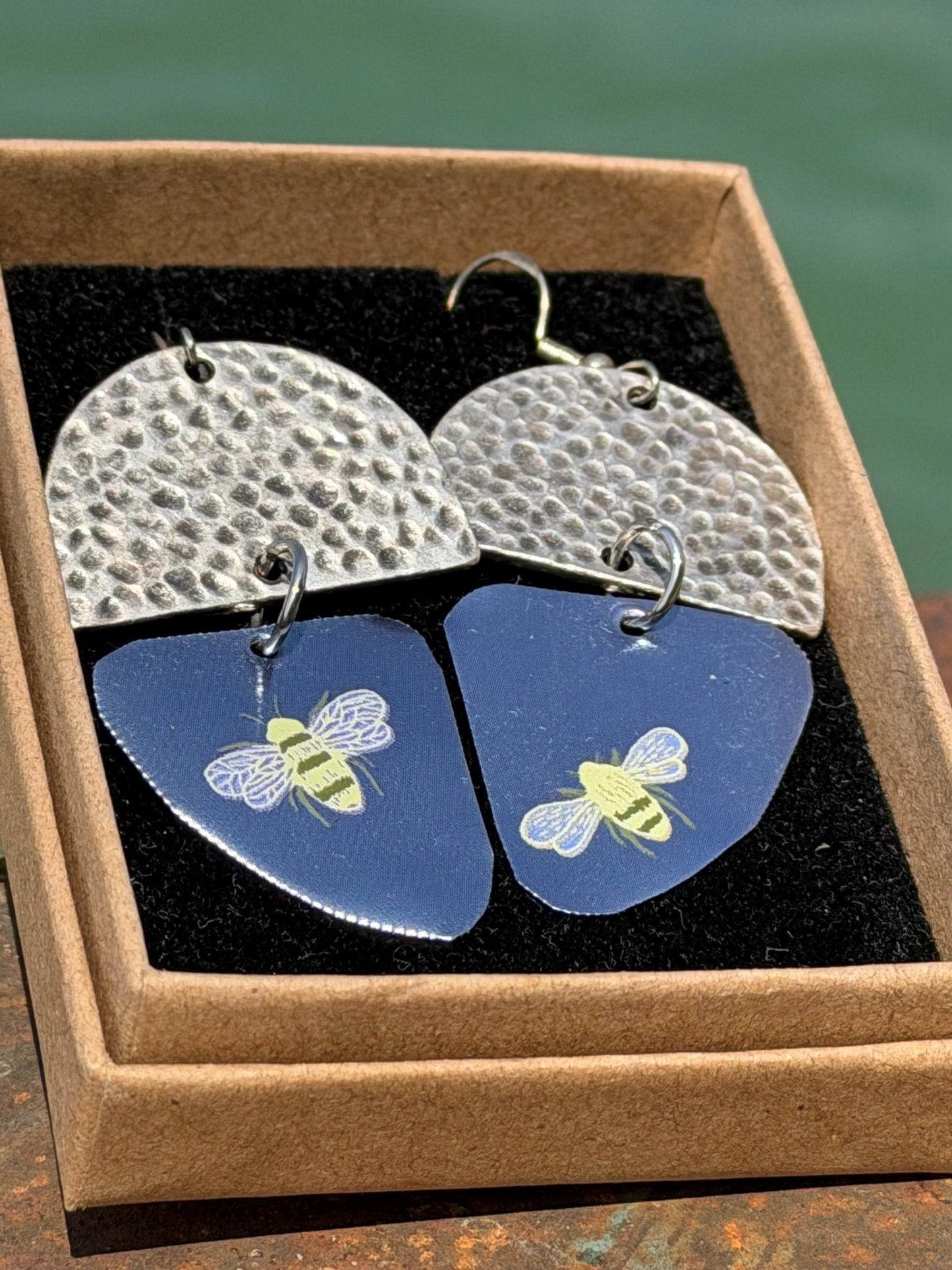 Bee earrings.  Bee jewellery, boho jewellery, ethical earrings, unique earrings, eco friendly jewellery, gift for her, ethical jewellery