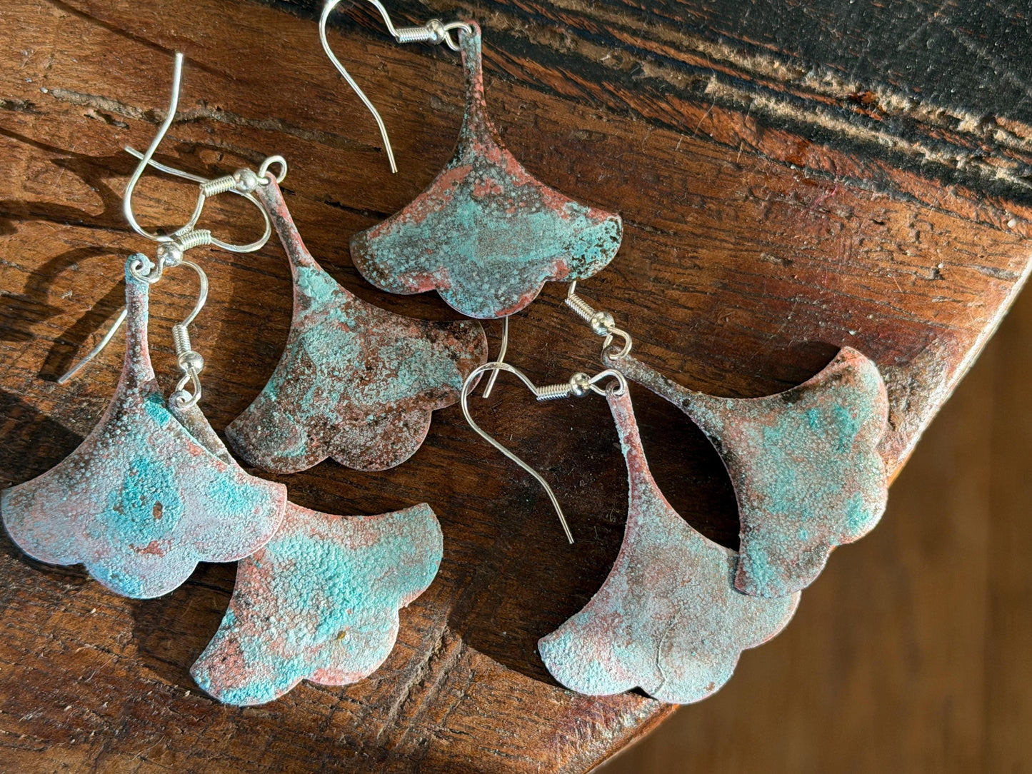 Handmade leaf earrings. Rustic earrings, unusual earrings, unusual gift for her, blue earrings, boho earrings, leaf jewellery, hippy gift