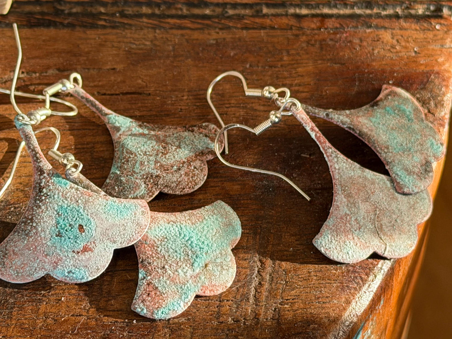 Handmade leaf earrings. Rustic earrings, unusual earrings, unusual gift for her, blue earrings, boho earrings, leaf jewellery, hippy gift