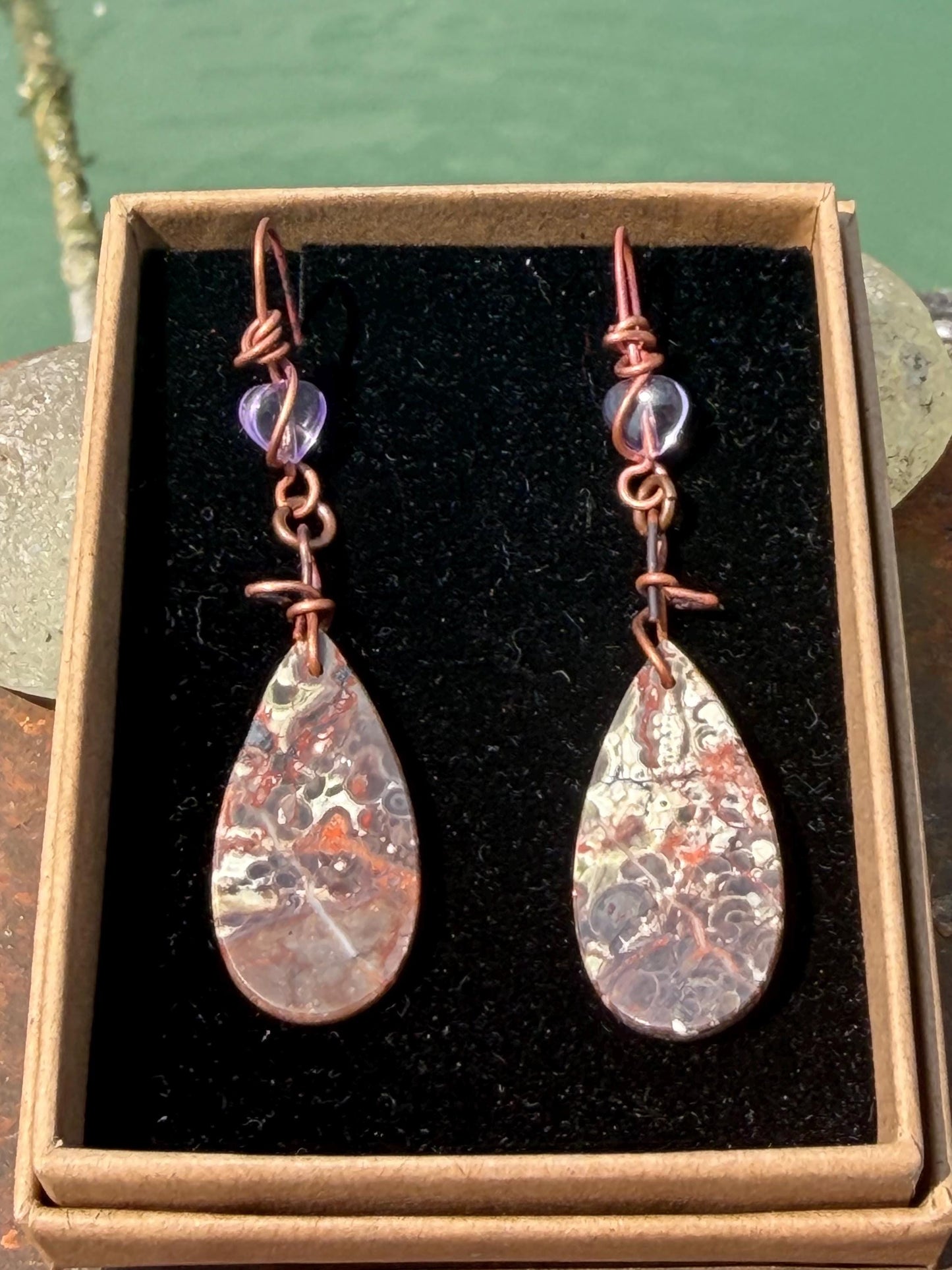 Picasso jasper gemstone earrings. Ethical jewellery, orange gemstone earrings. Stunning unique jewellery. Eco friendly unique earrings.