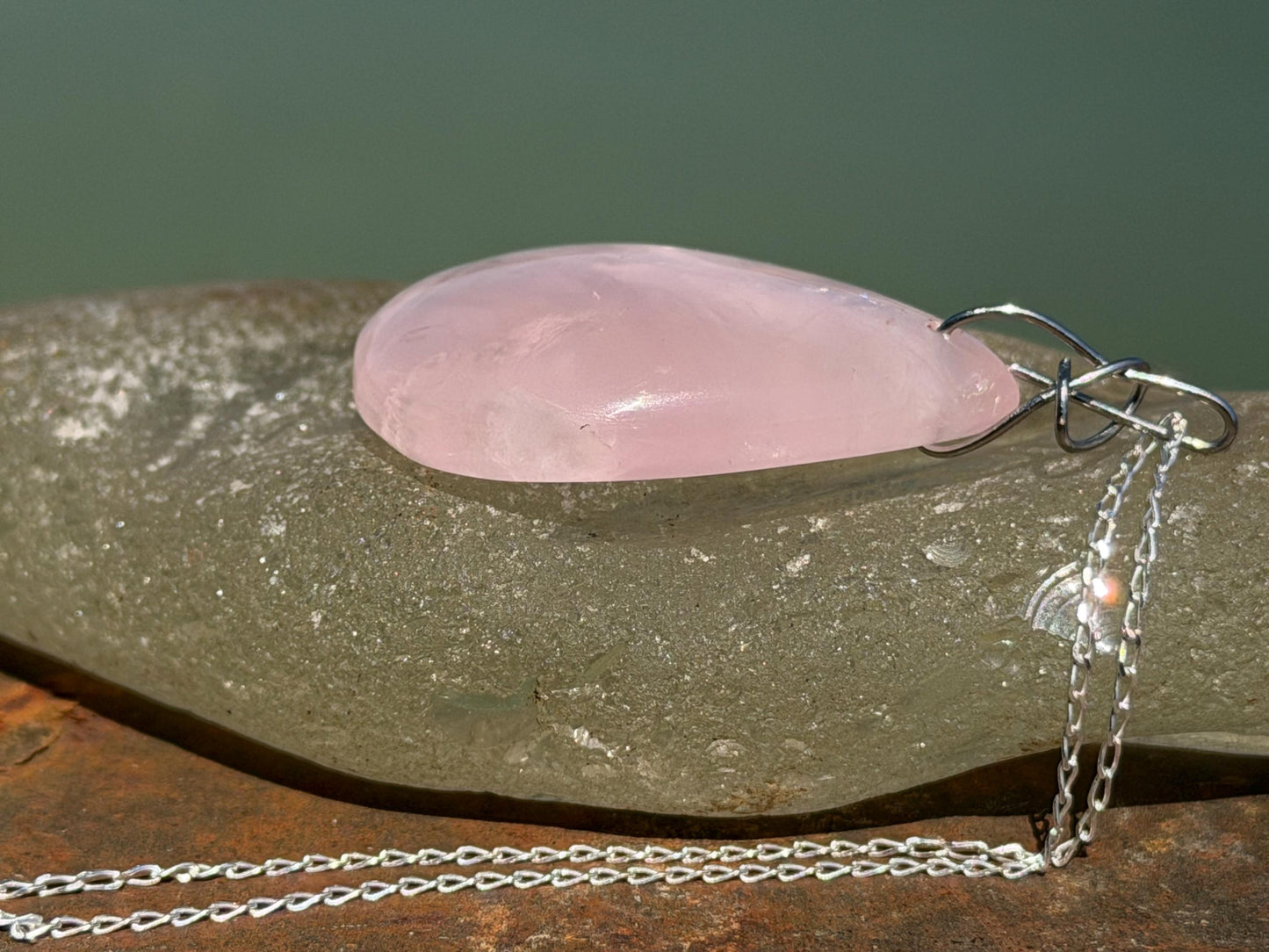 Ethically sourced rose quartz necklace, pink jewellery, romantic gift for her, unusual necklace, ethical jewellery, handmade necklace
