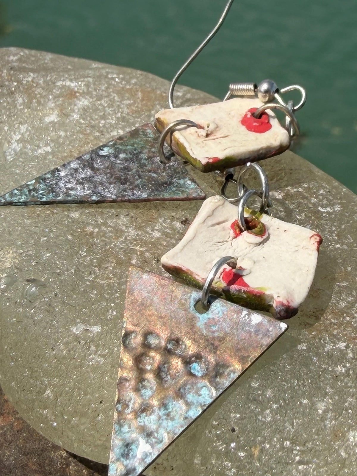 Handmade earrings using Sussex clay. Unique jewellery, ceramic earrings, boho jewellery, boho earrings, unique earrings, unique gift for her