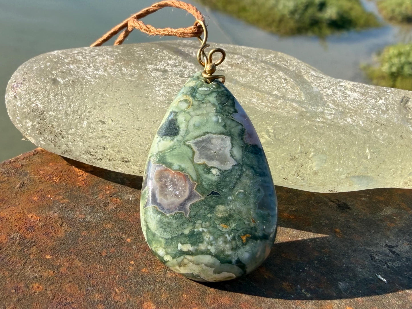 Stunning rhyolite necklace, ethical jewellery, bohemian necklace, unusual jewellery, unique gemstone pendant, green gemstone necklace