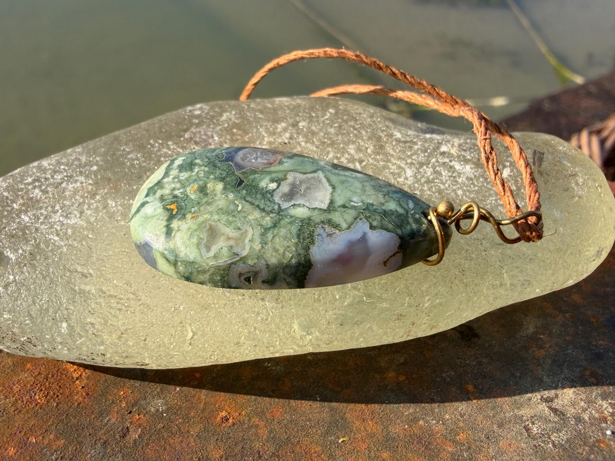 Stunning rhyolite necklace, ethical jewellery, bohemian necklace, unusual jewellery, unique gemstone pendant, green gemstone necklace