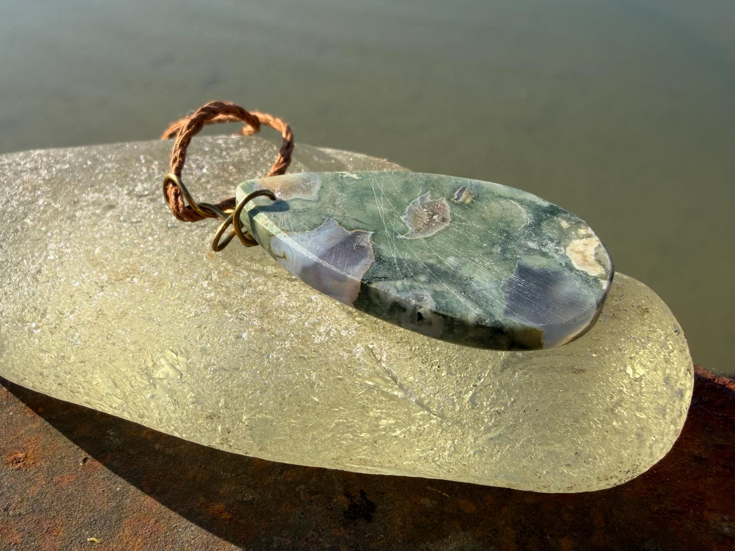 Stunning rhyolite necklace, ethical jewellery, bohemian necklace, unusual jewellery, unique gemstone pendant, green gemstone necklace