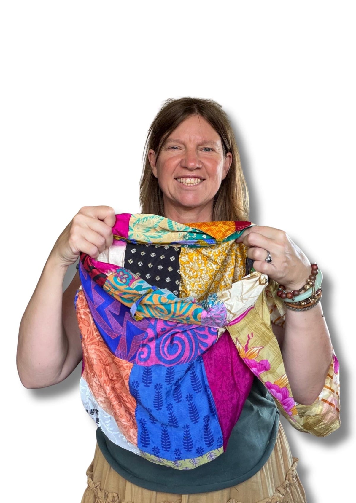 Large recycled sari bag with safety tie.  Ethical draw string bags. Bright colourful eco friendly bag. Recycled shopping bag. Eco gifts.