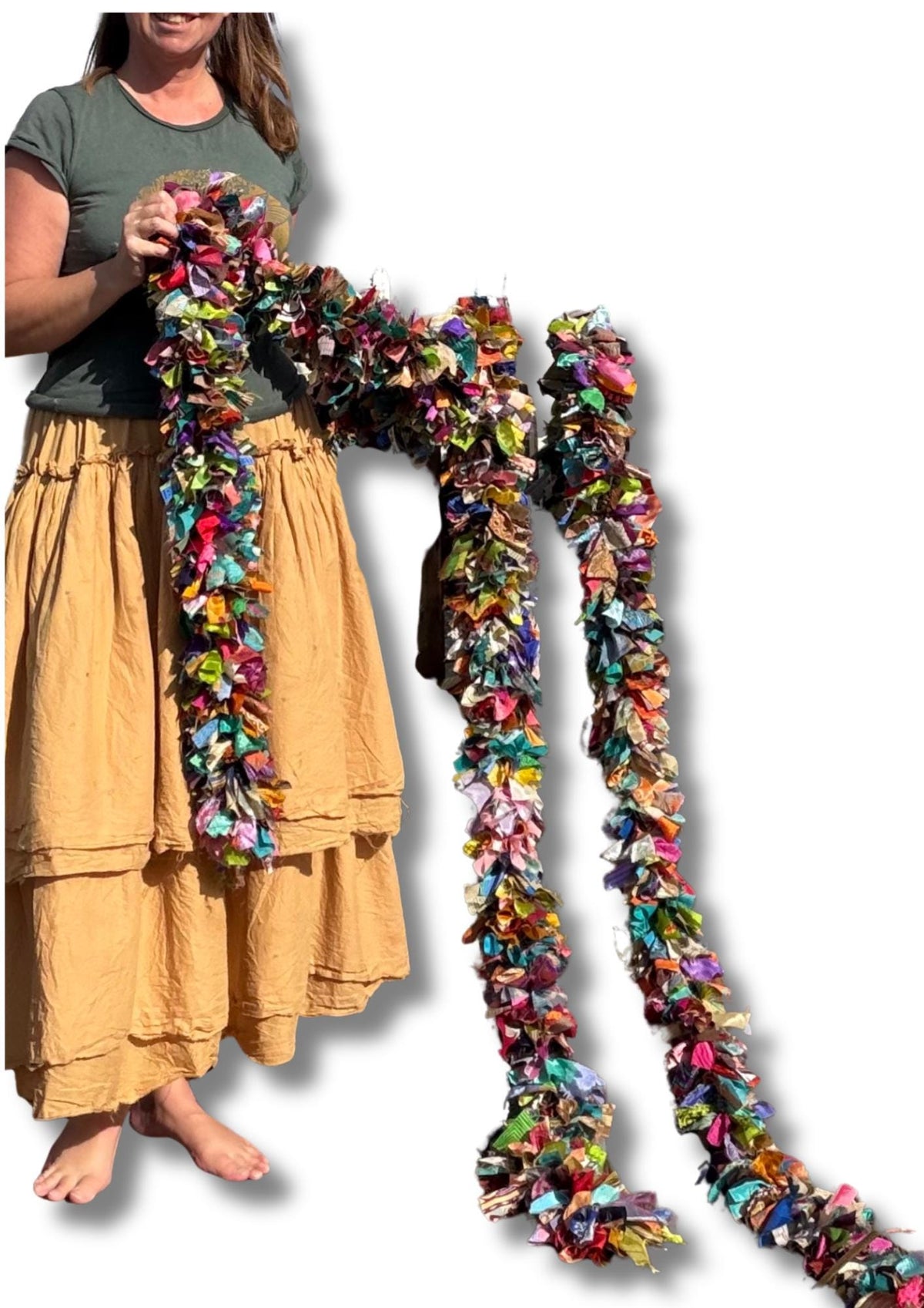 Eco friendly colourful tinsel! Ethical, sustainable and planet friendly. Handmade ethical Christmas decor. Long eco tinsel. Festive garland