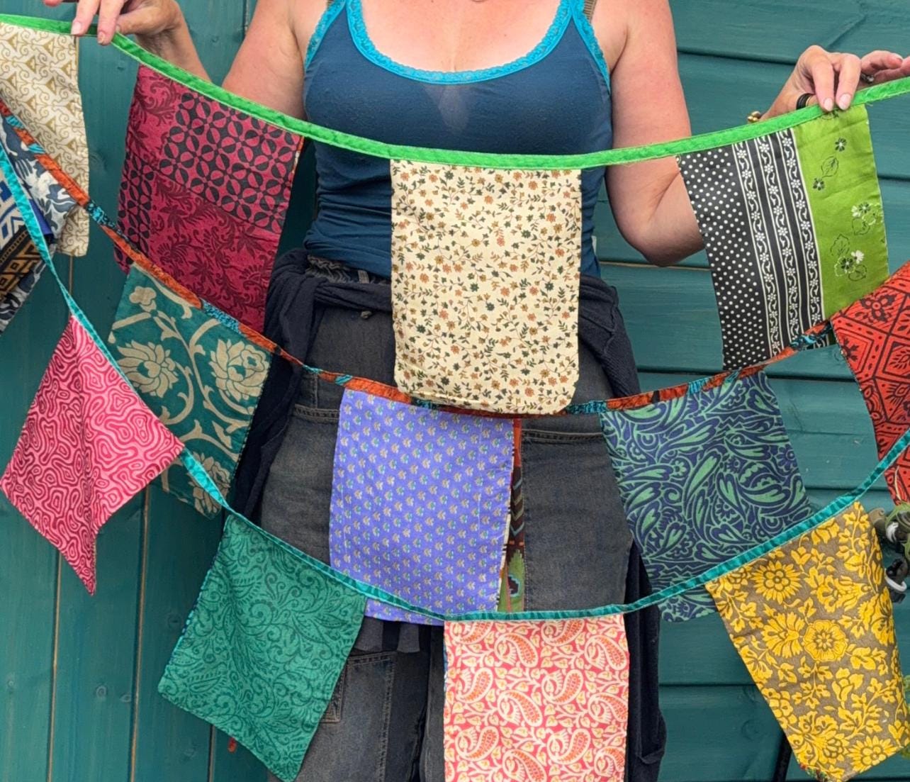 Eco friendly LARGE rectangular bunting flags. Recycled square flags. Perfect for parties, weddings, festivals or home decor. Bold party decs