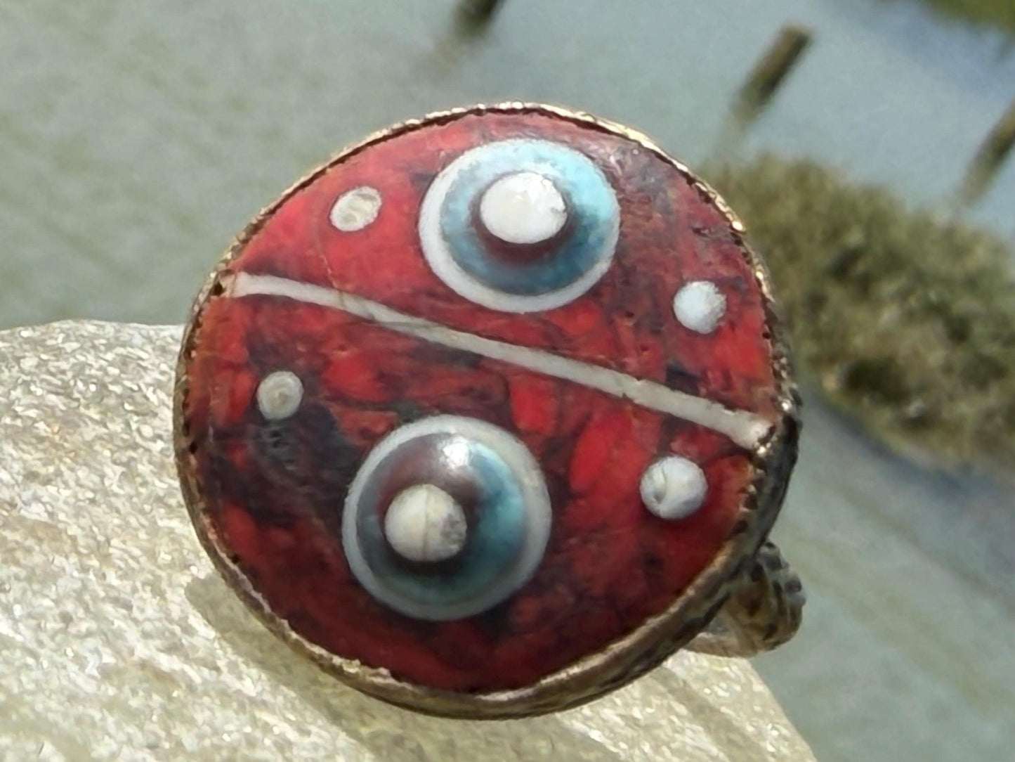 Fabulous vintage red ring made from brass and enamel. Statement ring. Eco friendly jewellery. Ethical jewellery. Large red jewellery.