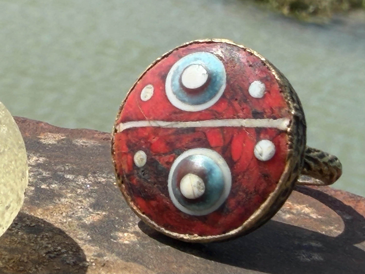 Fabulous vintage red ring made from brass and enamel. Statement ring. Eco friendly jewellery. Ethical jewellery. Large red jewellery.