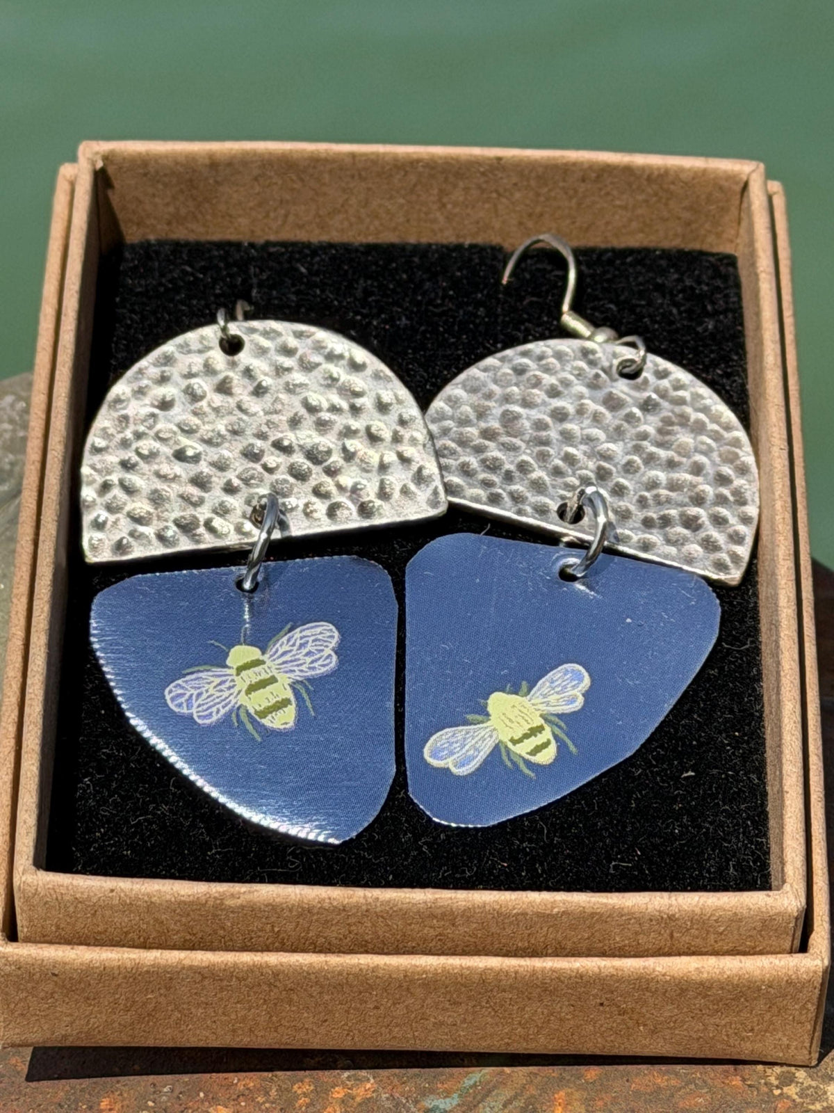 Bee earrings.  Bee jewellery, boho jewellery, ethical earrings, unique earrings, eco friendly jewellery, gift for her, ethical jewellery