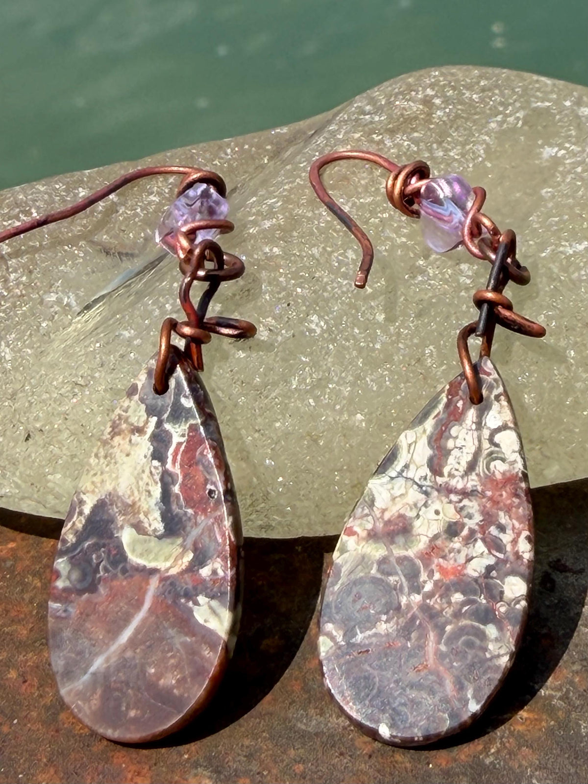 Picasso jasper gemstone earrings. Ethical jewellery, orange gemstone earrings. Stunning unique jewellery. Eco friendly unique earrings.