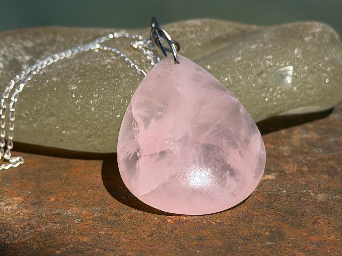 Ethically sourced rose quartz necklace, pink jewellery, romantic gift for her, unusual necklace, ethical jewellery, handmade necklace